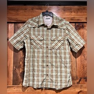 Mountain Khakis Men's Short Sleeve Plaid Button-Down Shirt in Brown and Cream